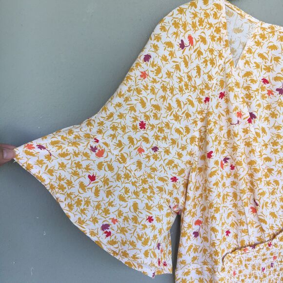 Free People Full Bloom Dress XS Floral Smocked Midi V-Neck Boho Cottage - Picture 7 of 16